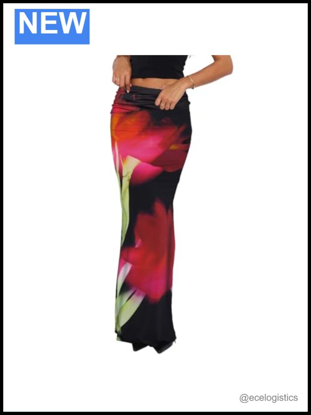 Women's Bodycon Maxi Skirt High Waist Foldover Ruched